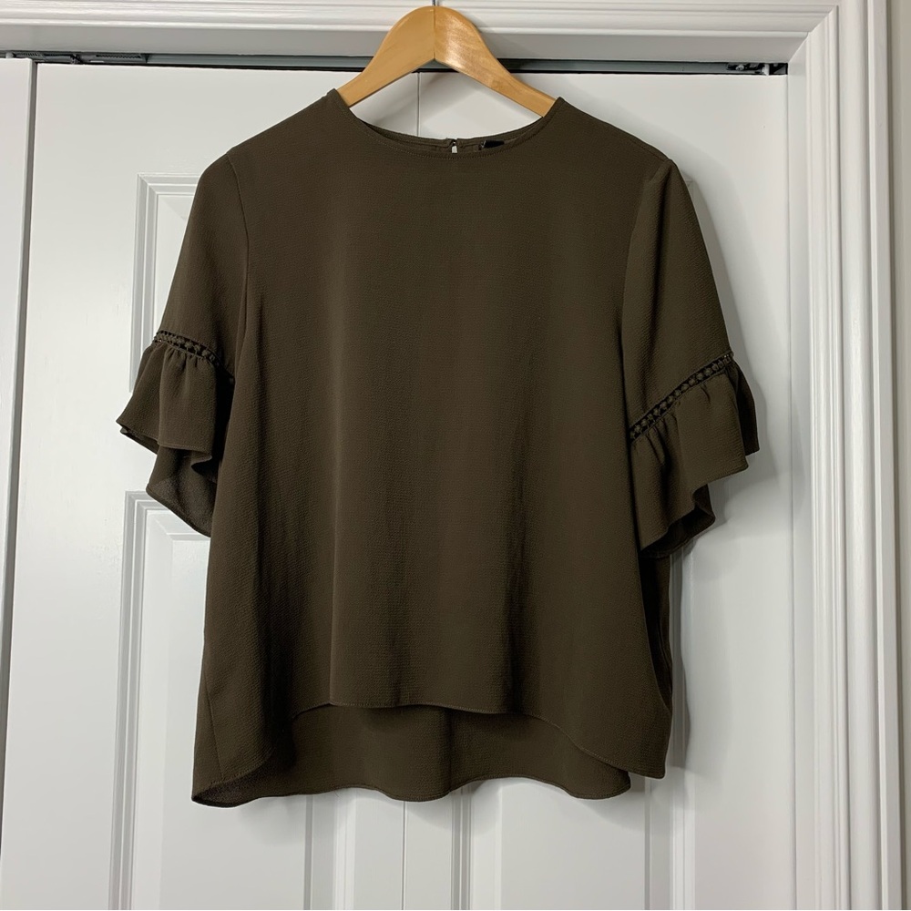 FAV Dark Brown Ruffle Short Sleeve Blouse High-Low Women’s Size 16